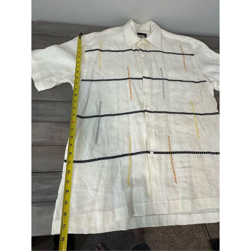 100% Linen Smash Cream Button‎ Up Short Casual Sleeve Men’s Shirt - Picture 5 of 6